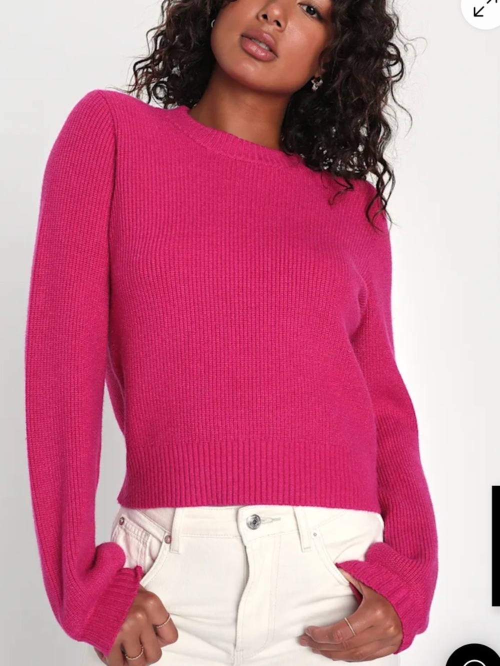 NWT Lulus Bountiful Charm Magenta Crew Neck Pullover Sweater Pink - Size XL